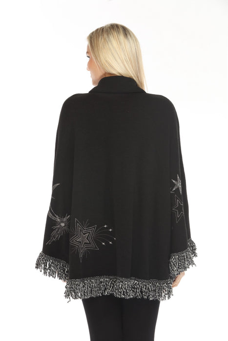 Johnny Was Biya Black Vega Fringe Embroidered Poncho B58224