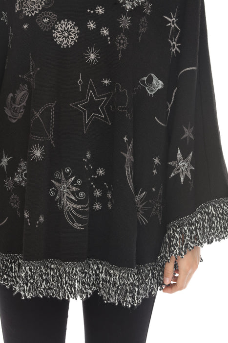 Johnny Was Biya Black Vega Fringe Embroidered Poncho B58224