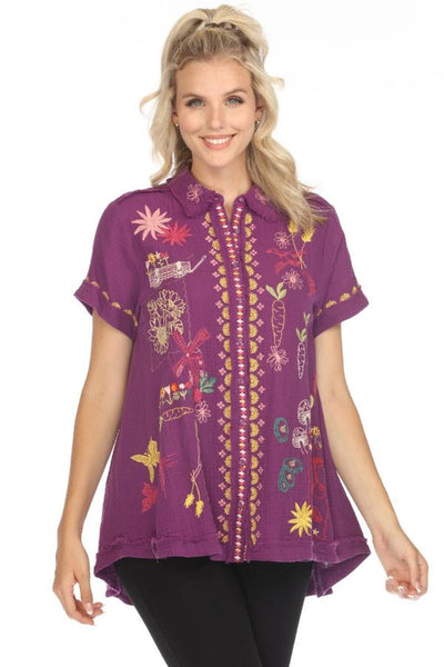 3J Workshop Johnny Was Women's Embroidered 1/2 button Blouse Purple Size Small popular