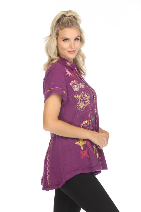 Johnny Was Biya Faye Embroidered Button-Down Blouse B14224 Boho Chic