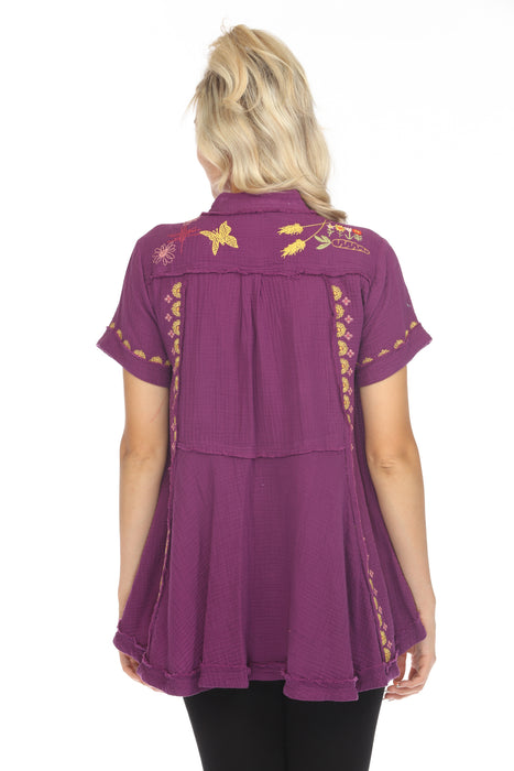 Johnny Was Biya Faye Embroidered Button-Down Blouse B14224 Boho Chic