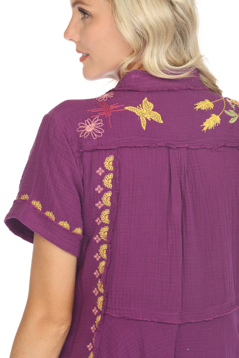 Johnny Was Biya Faye Embroidered Button-Down Blouse B14224 Boho Chic