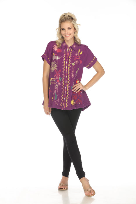 Johnny Was Biya Faye Embroidered Button-Down Blouse B14224 Boho Chic