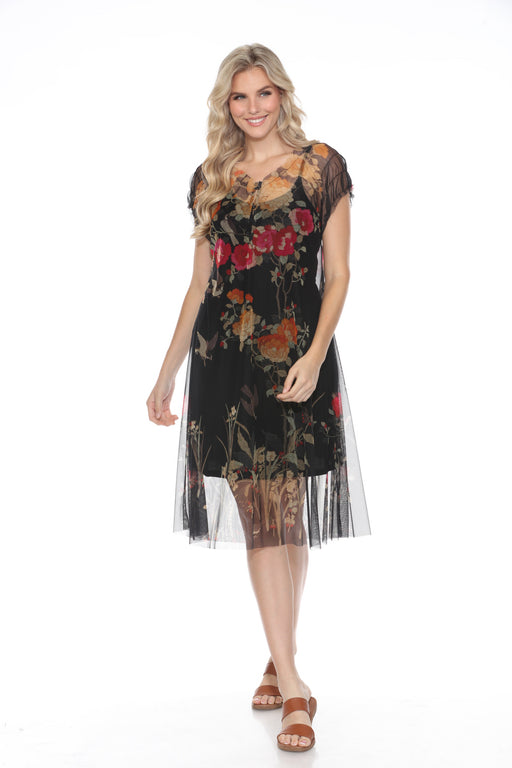 Johnny Was Biya Style B38623-O Black Yokono Floral Mesh Dress