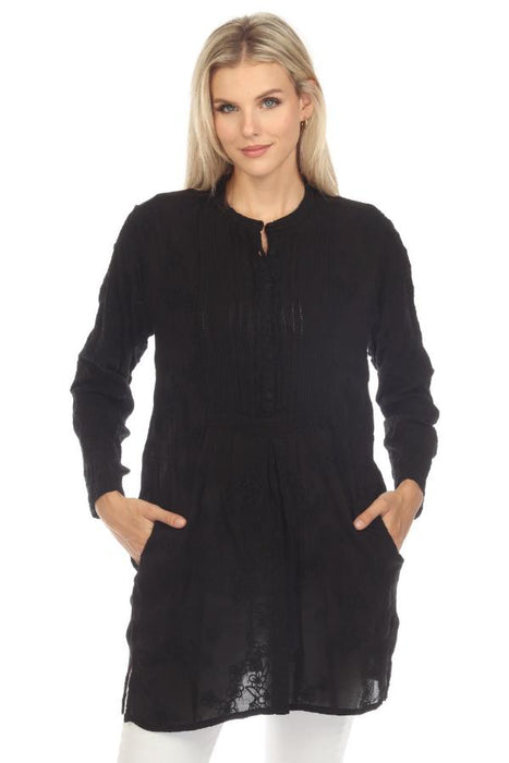 Johnny Was Style C24823 Black Birdie Marisol Embroidered Tunic Top