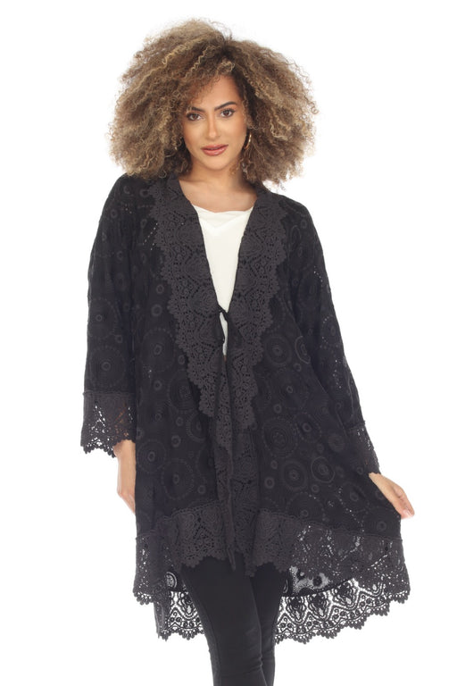 Johnny Was Style C48223 Black Bubbles Sparrows Lace Trim Embroidered Jacket Boho Chic