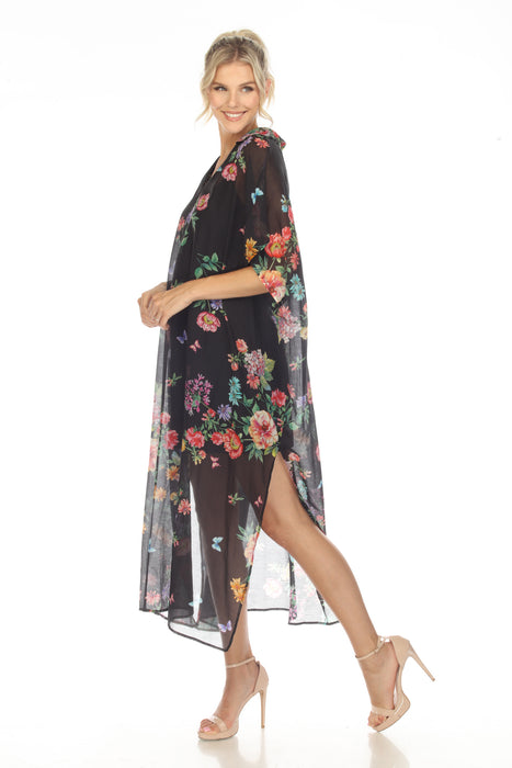 Johnny Was Black Butterfly Collared Swim Cover-Up Kaftan Dress Boho Chic CSW3523