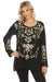 Johnny Was Biya Style C27222Black Embellished Long Sleeve Top