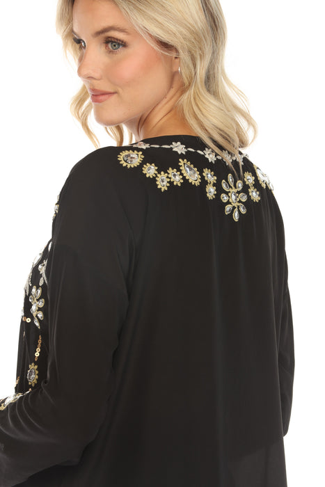 Johnny Was Biya Black Embellished Long Sleeve Top C27222