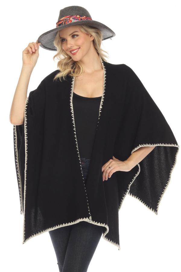 Johnny Was Sarhade Wrap Black Small NEW Long Acrylic Cotton Embroidered NWT 2024 $428