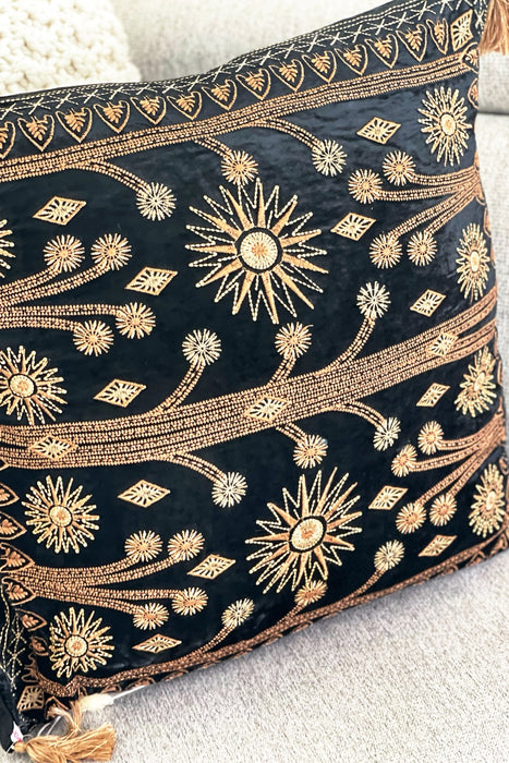 Johnny Was Black Heidi Velvet Embroidered Tassel Throw Pillow Boho Chic H25823