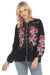 Johnny Was Style C17022 Black Rosalia Floral Embroidered Long Sleeve Blouse Boho Chic