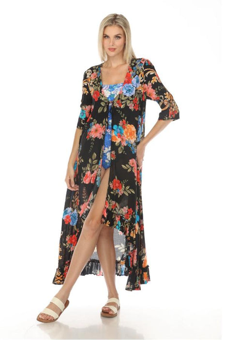 Johnny Was Style CSW0923-H Black Royal Floral Long Ruffle Kimono Boho Chic