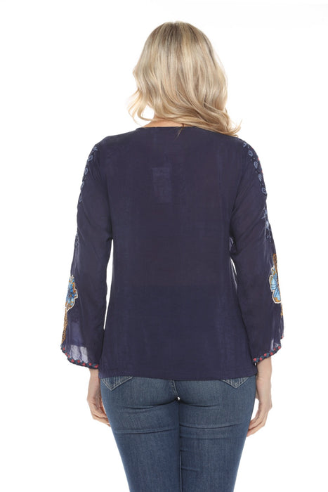 Johnny Was Blue Dianne Embroidered Button-Down Blouse C16124