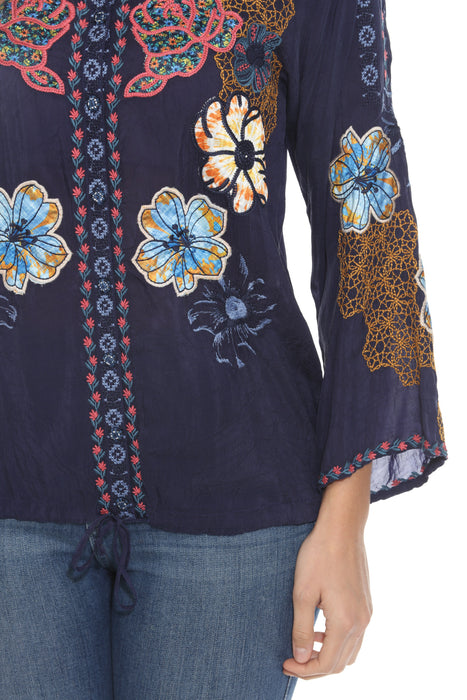 Johnny Was Blue Dianne Embroidered Button-Down Blouse C16124