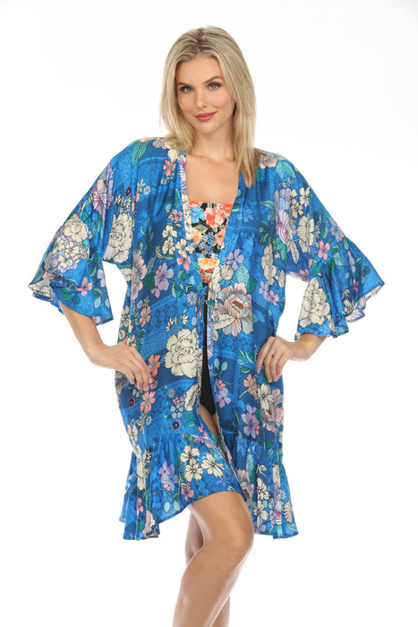 Johnny Was Blue Dove Ruffle Swim Cover-Up Kimono Boho Chic CSW5123-N