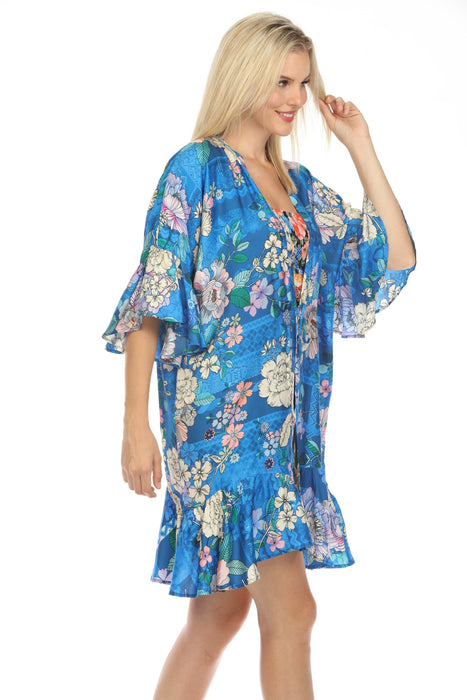 Johnny Was Blue Dove Ruffle Swim Cover-Up Kimono Boho Chic CSW5123-N