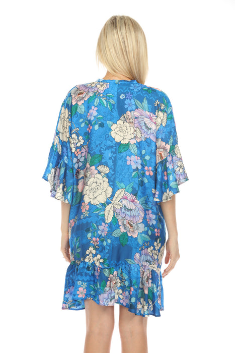 Johnny Was Blue Dove Ruffle Swim Cover-Up Kimono Boho Chic CSW5123-N