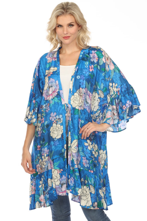 Johnny Was Style CSW5223-NX Blue Dove Ruffle Swim Cover-Up Kimono Plus Size