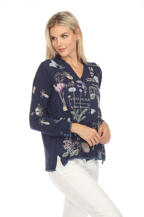 Johnny Was Mariposa Embroidered Long Sleeve Blouse Boho Chic C11323-1