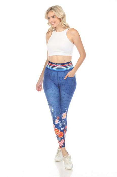 Johnny Was Blue Pajaro High Waist Pocket Leggings Boho Chic A8423