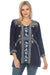 Johnny Was Style C20624 Blue Palmari Embroidered V-Neck Tunic Top Boho Chic