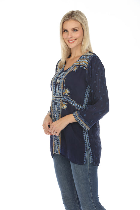 Johnny Was Palmari Embroidered V-Neck Tunic Top C20624 *