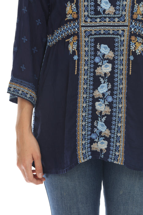 Johnny Was Palmari Embroidered V-Neck Tunic Top C20624 *