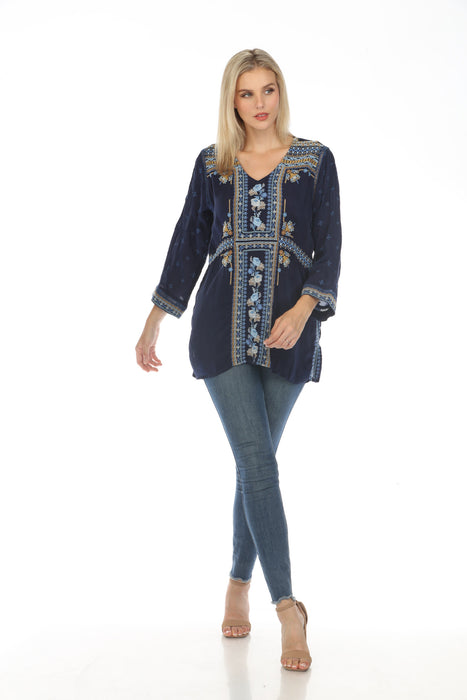 Johnny Was Palmari Embroidered V-Neck Tunic Top C20624 *