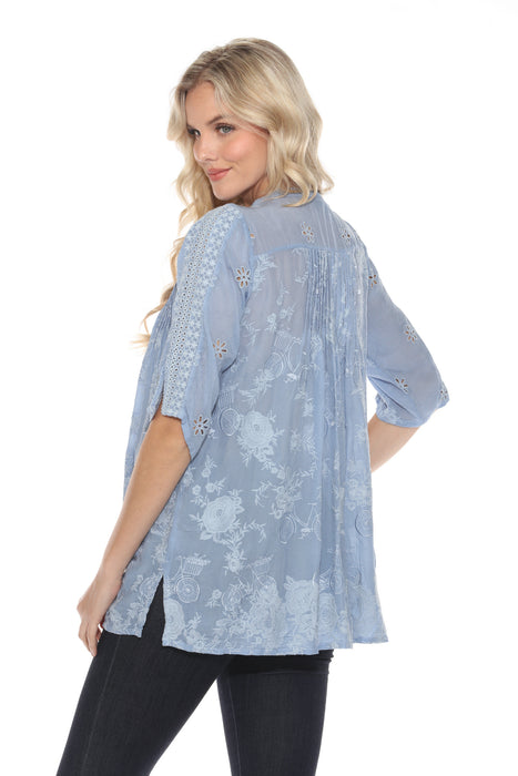 Johnny Was Blue Tili Ryder Embroidered Tunic Top C29624