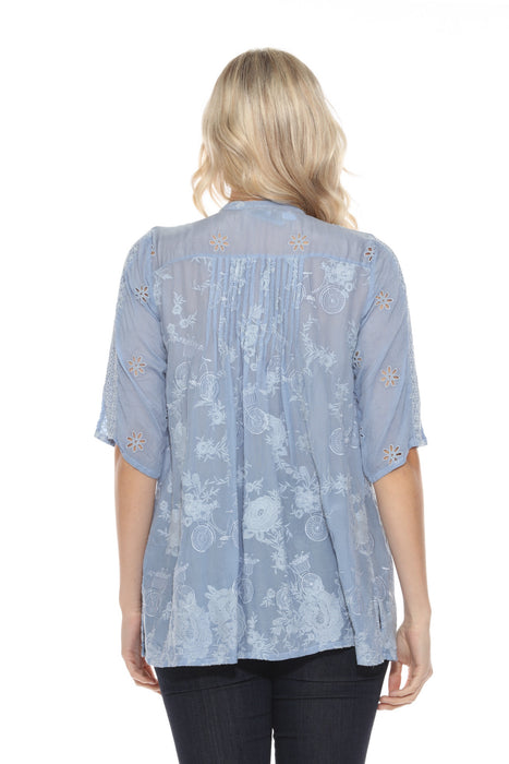 Johnny Was Blue Tili Ryder Embroidered Tunic Top C29624