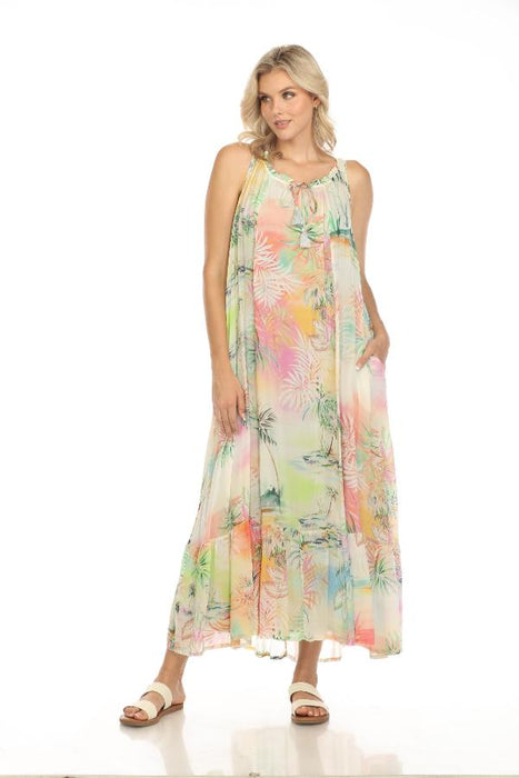 Johnny Was Style C33424A5 Bobbie Tropical Print Maxi Dress Boho Chic