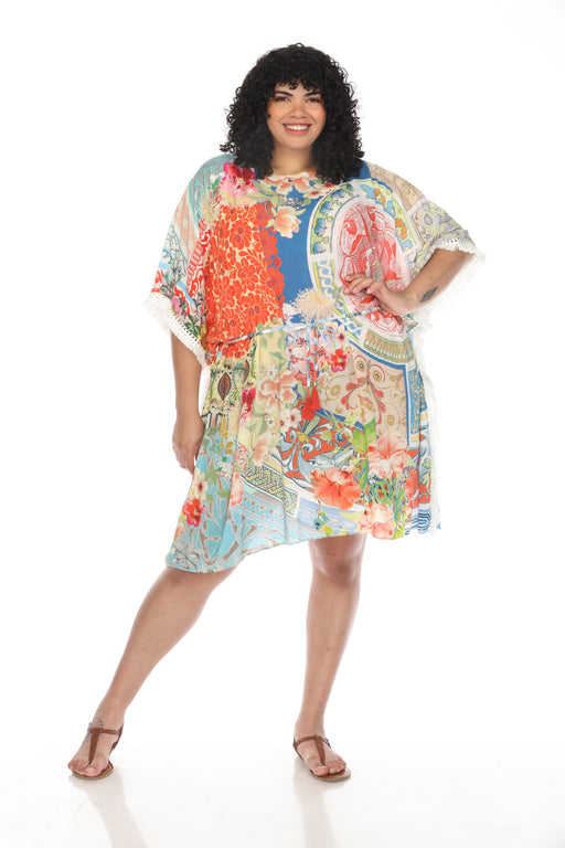 Johnny Was Style CSW1521-AX Boho Tunic Floral Swim Cover-Up Dress Plus Size