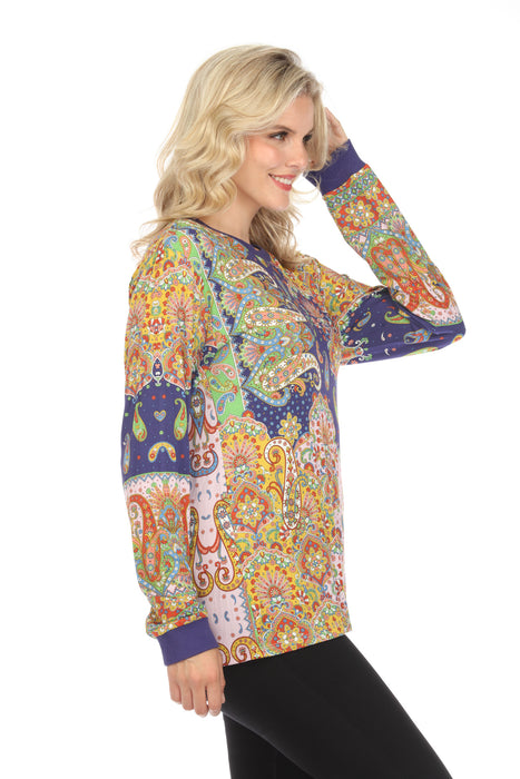 Johnny Was Breamar Night Crew Neck Long Sleeve Top Boho Chic T16423