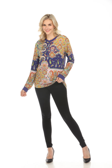 Johnny Was Breamar Night Crew Neck Long Sleeve Top Boho Chic T16423