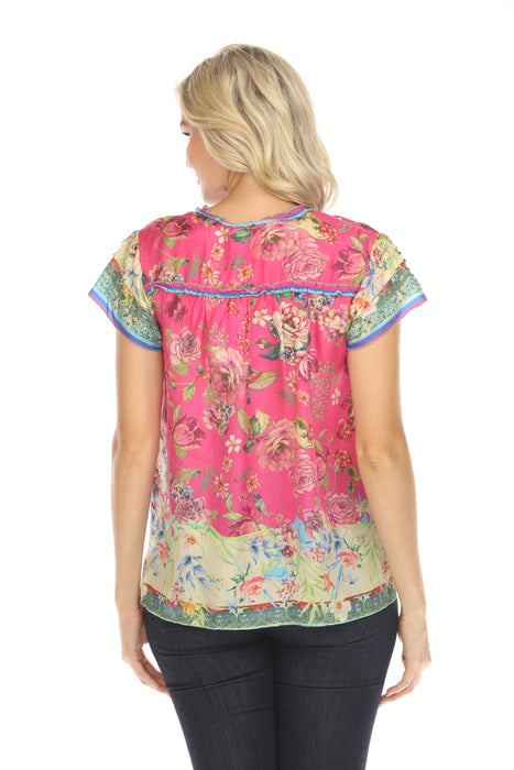 Johnny Was Brigid Floral Silk Blouse C18024 Boho Chic