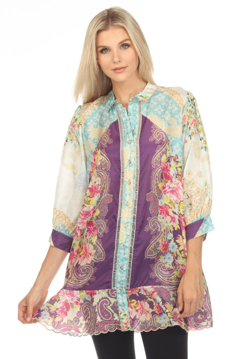 Johnny Was Style C25023 Bylexi Sedena Silk Floral Paisley Tunic Top