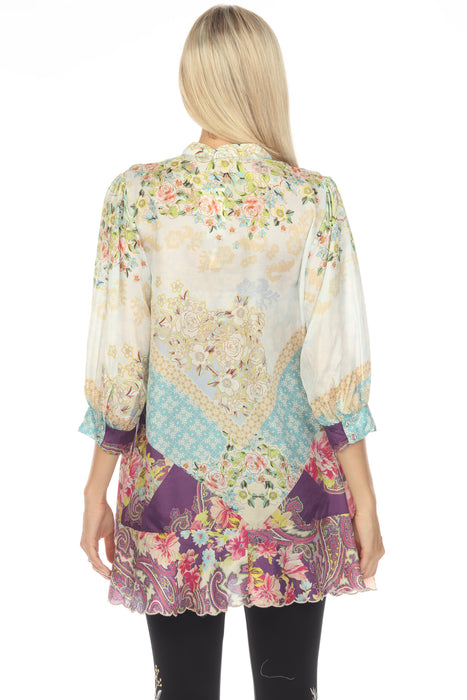 Johnny Was Bylexi Sedena Silk Floral Paisley Tunic Top C25023