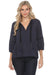 Johnny Was Calme Style O21057 Navy Hi-Low Tier Hem Top