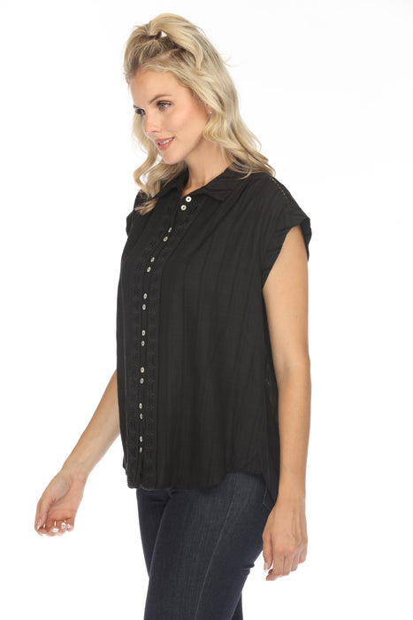 Johnny Was Calme Button-Down Tunic Top with Shoulder Shirring O21055 Boho Chic