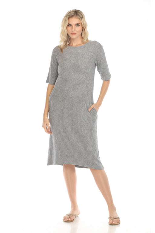 Johnny Was Calme Style O31119-N Grey Cozy Knit Detail Midi Dress