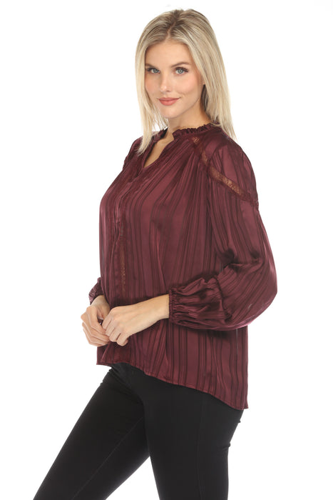 Johnny Was Calme Striped V-Neck Silk Peasant Top O21062-O *