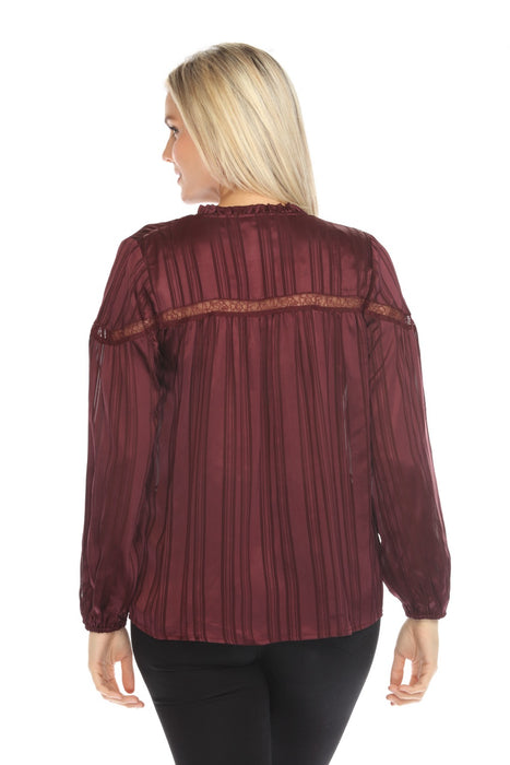 Johnny Was Calme Striped V-Neck Silk Peasant Top O21062-O *