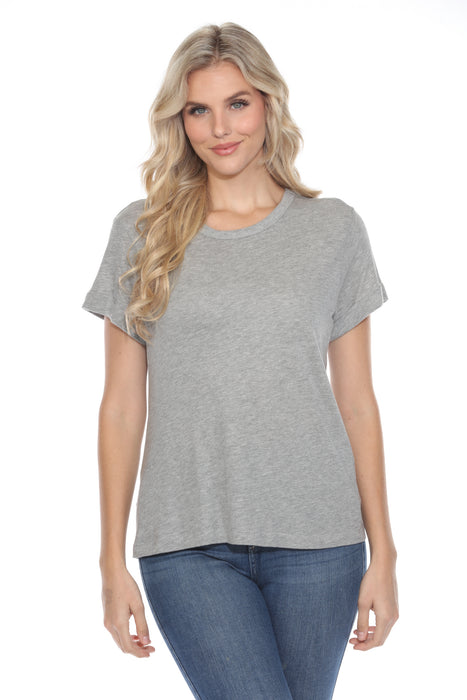 Johnny Was Calme Style O31222 Grey Crew Neck Cuff Tee