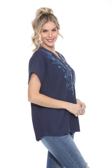 Johnny Was Calme Navy Gauze Embroidered Poncho Top O21070