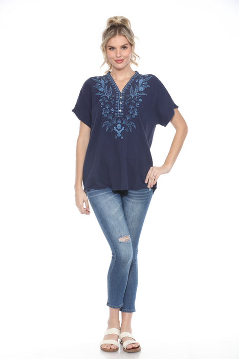 Johnny Was Calme Navy Gauze Embroidered Poncho Top O21070