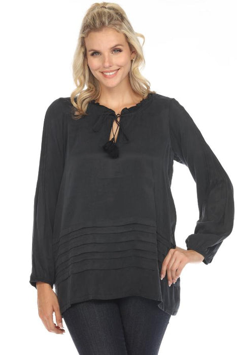 Johnny Was Calme Style O21058 Black Pintuck Sleeve Tunic Top Boho Chic