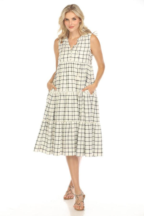 Johnny Was Style O31109 Calme Plaid Tiered Midi Dress with Shirring Boho Chic