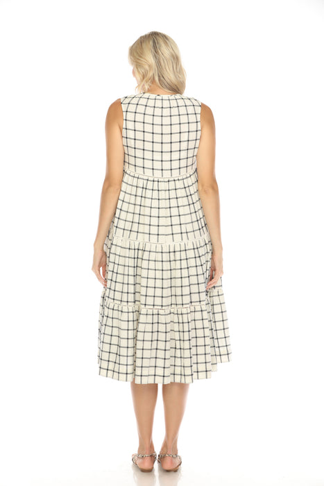 Johnny Was Calme Plaid Tiered Midi Dress O31109 Boho Chic