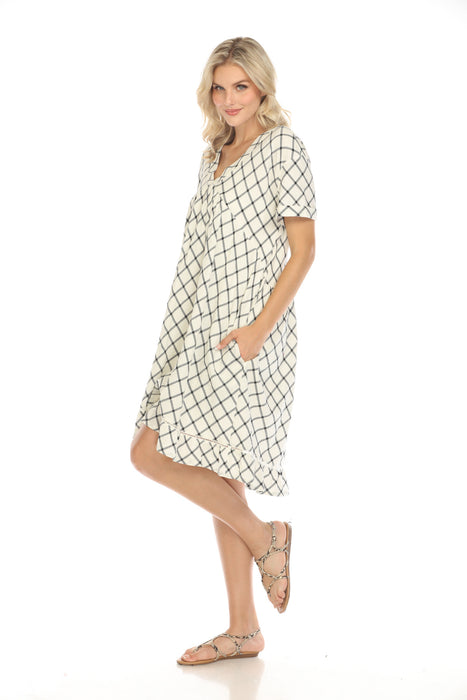 Johnny Was Calme Plaid V-Neck Drop Shoulder Slip Dress O31110 Boho Chic